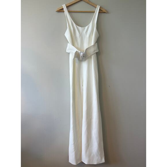 NWT Jonathan Simkhai Belted Crepe Wide Leg Jumpsuit Women's White Size: 0 - Picture 2 of 12